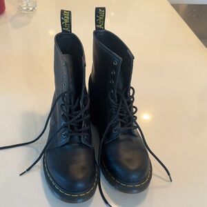 Dr. Martens Black Combat Boots with Yellow Stitching